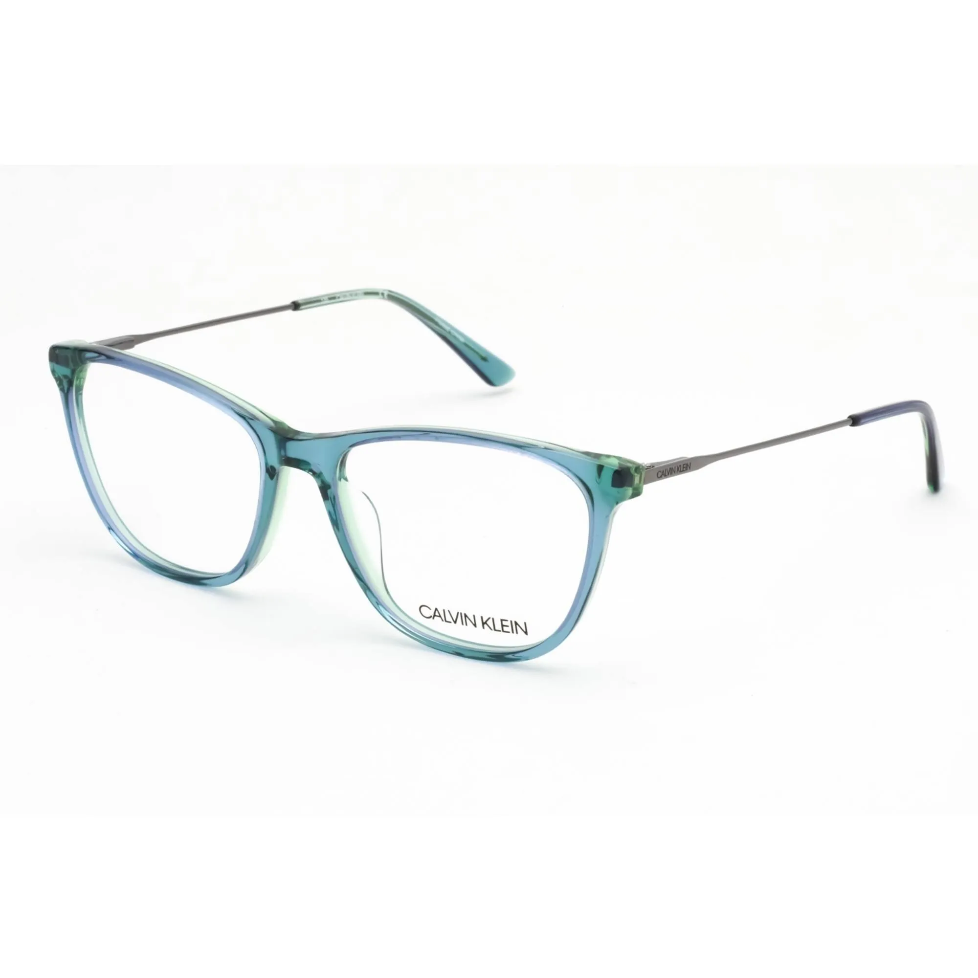 Calvin Klein Women's Eyeglasses - Crystal Teal Laminate Zyl Round Frame | CK18706 438