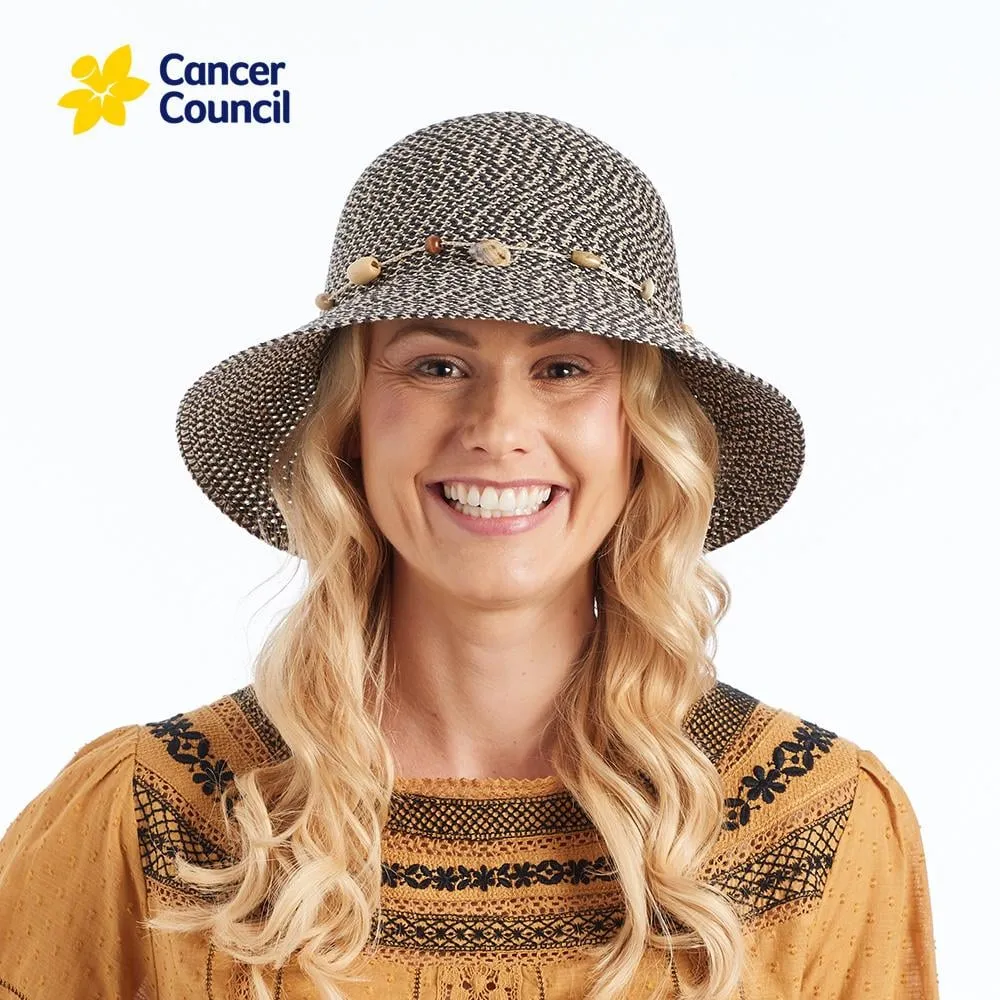 Cancer Council Ladies Bohemian Bucket Hat - Charcoal Fleck