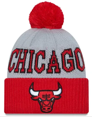 Chicago Bulls 2023 NBA Tipoff New Era Gray/Red Cuffed Pom Knit Hat
