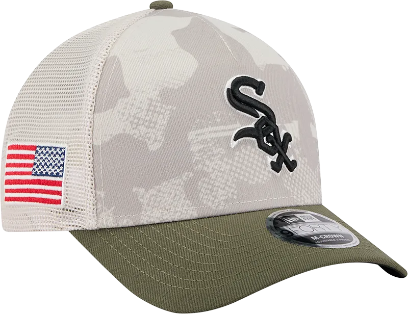 Chicago White Sox 2025 Armed Forces Day Camo New Era 9FORTY M-Crown Trucker Adjustable Hat