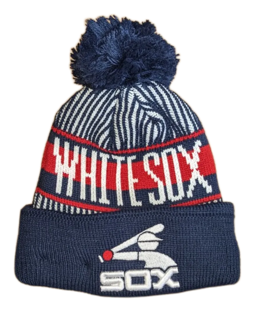 Child Chicago White Sox New Era Junior Cooperstown Collection Knitstripe Navy Cuffed Pom Knit Hat