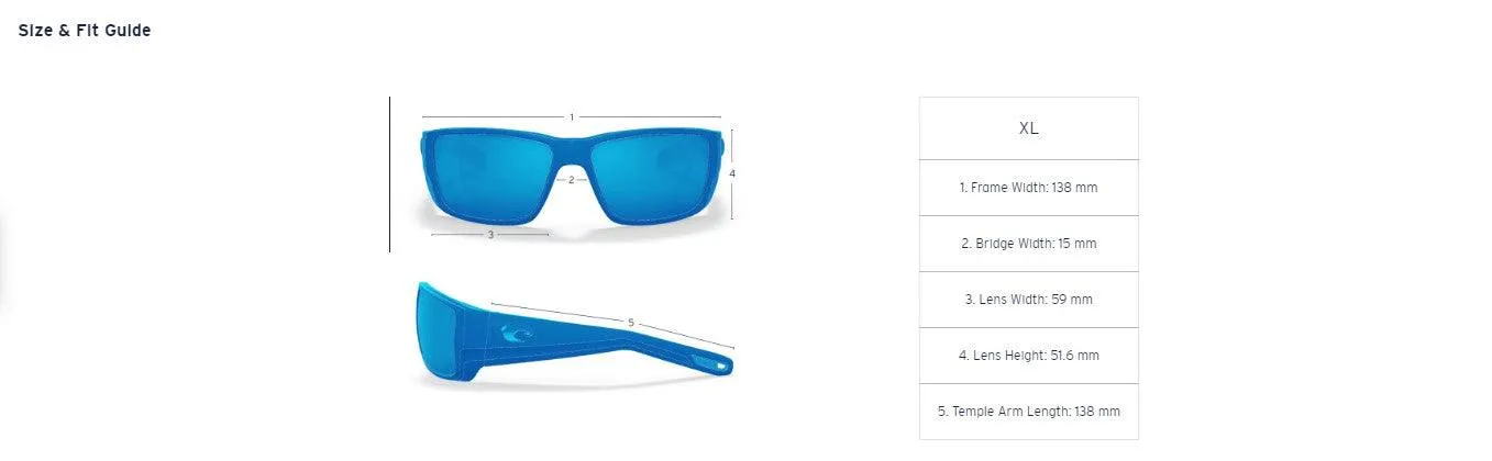 Costa Grand Catalina Matte Black Frame with Blue Mirror Lens 580G Polarized Sunglasses