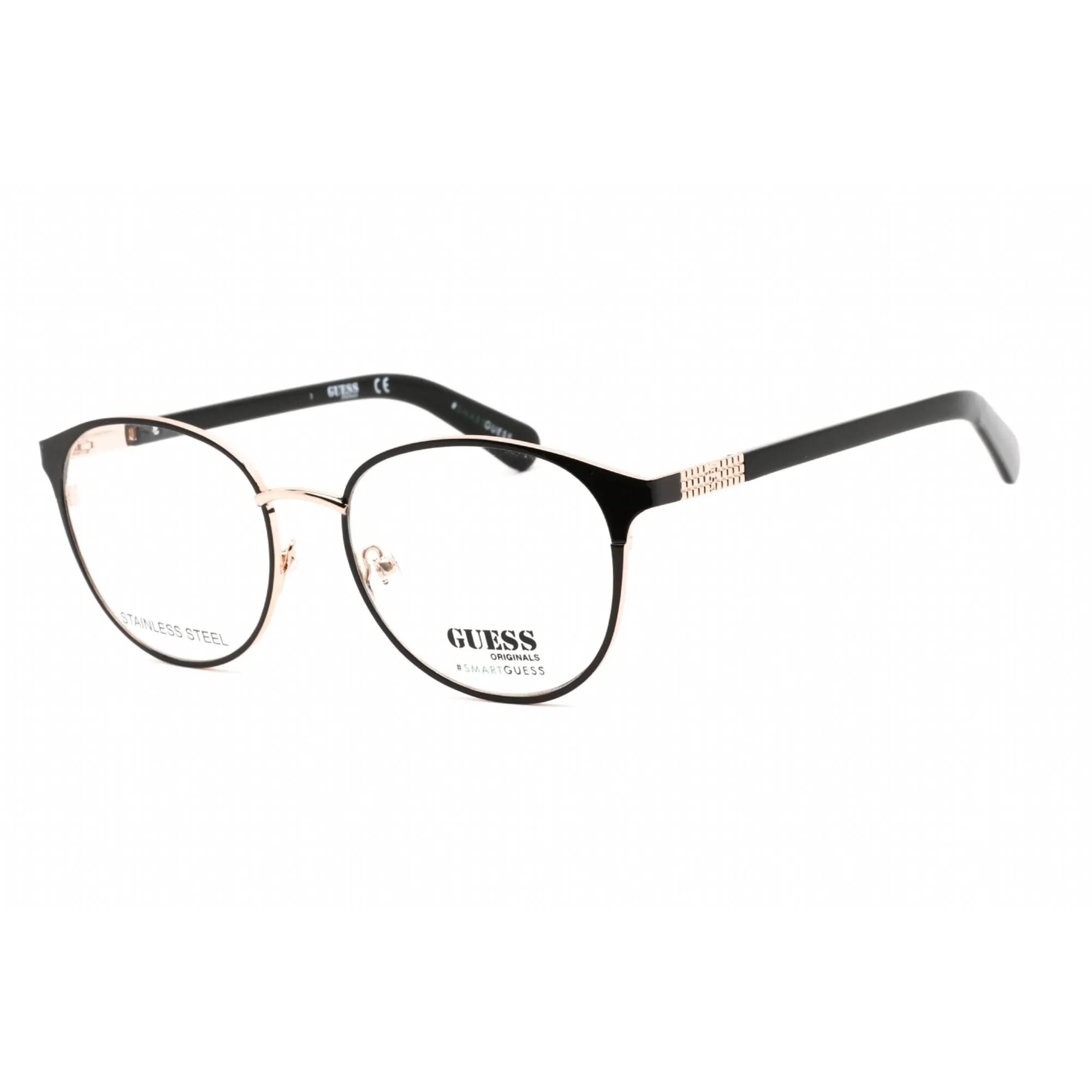 Guess Unisex Eyeglasses - Clear Lens Black/Other Metal Round Shape Frame | GU8254 005