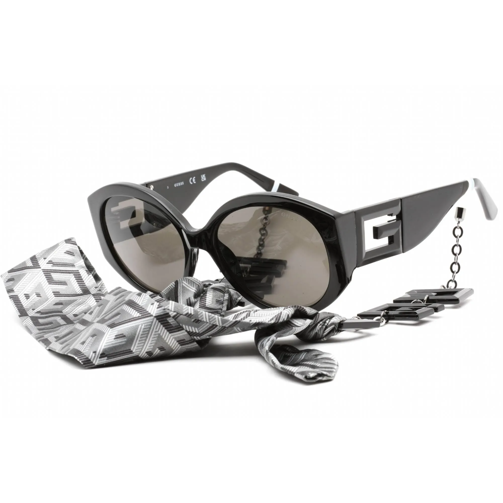 Guess Women's Sunglasses - Full Rim Shiny Black Plastic Round Shape Frame | GU7917 01A