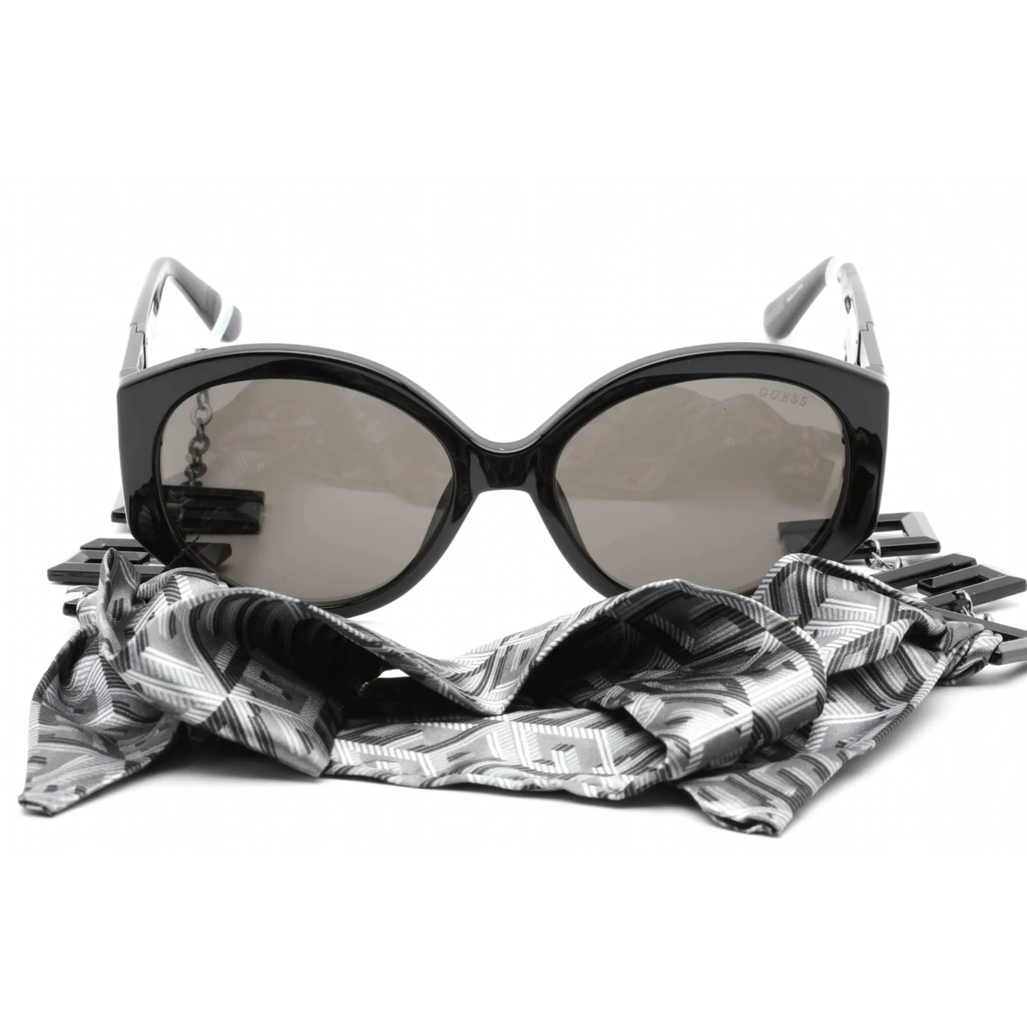 Guess Women's Sunglasses - Full Rim Shiny Black Plastic Round Shape Frame | GU7917 01A