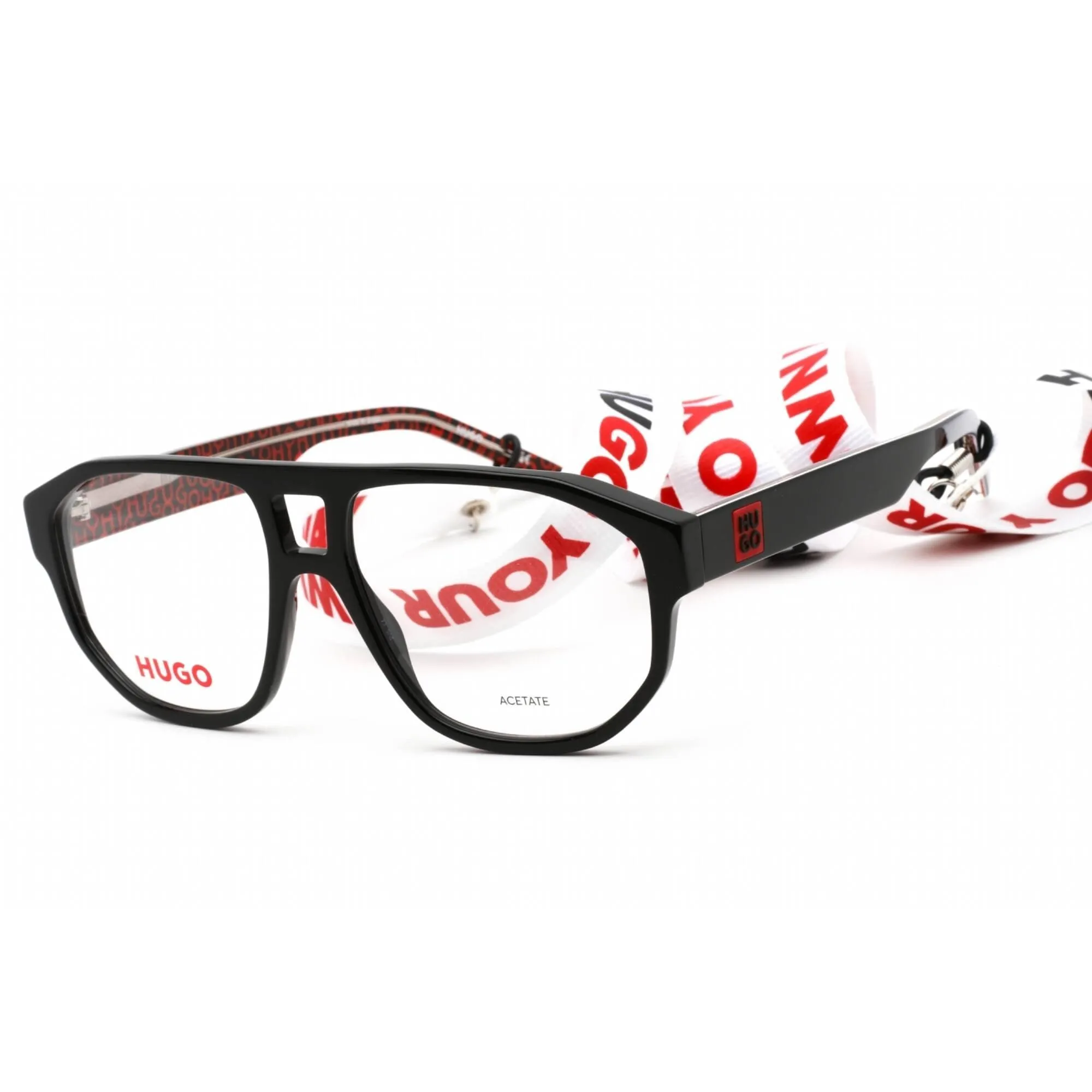 Hugo Men's Eyeglasses - Clear Lens Black Red Plastic Square Frame | HG 1221 0UYY 00