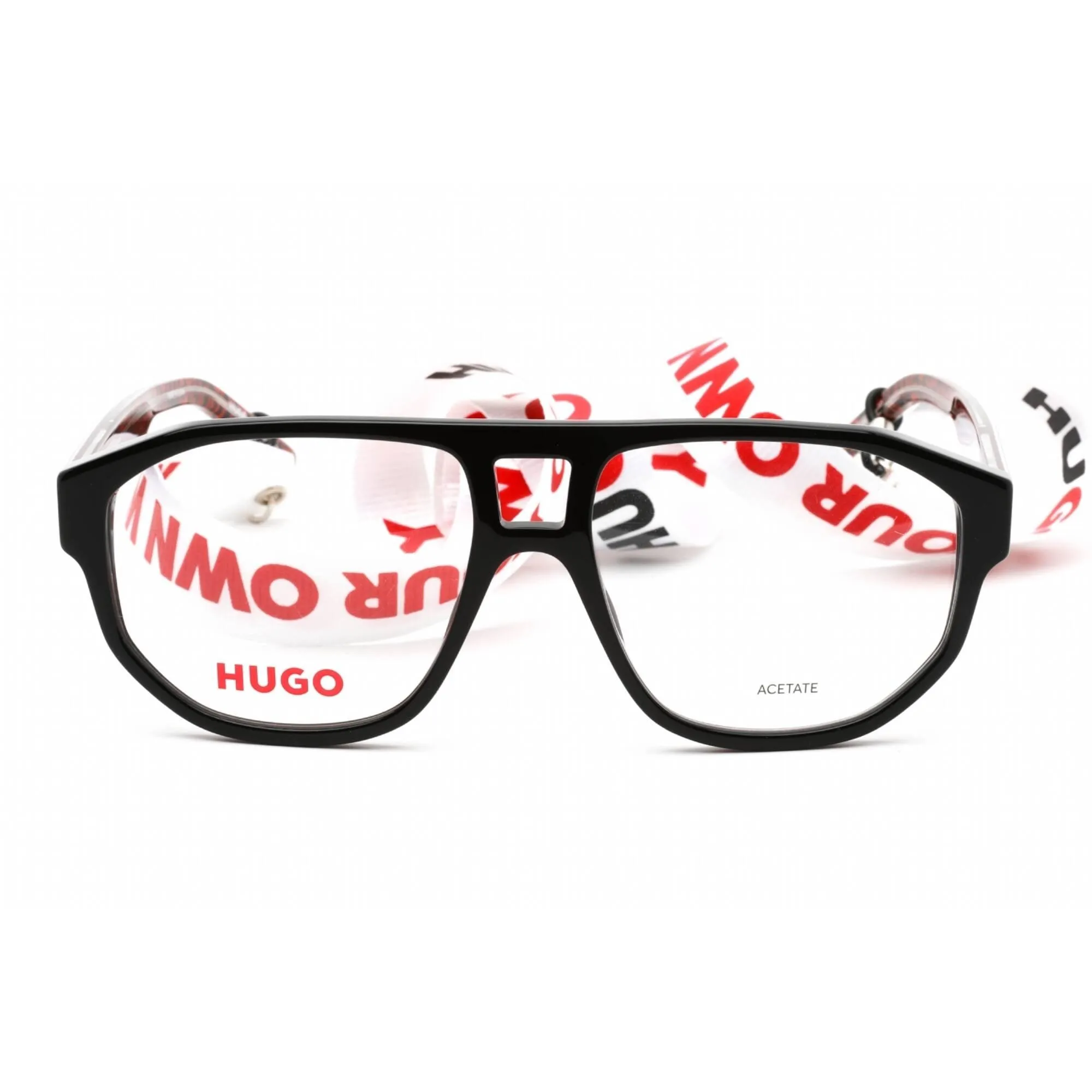 Hugo Men's Eyeglasses - Clear Lens Black Red Plastic Square Frame | HG 1221 0UYY 00