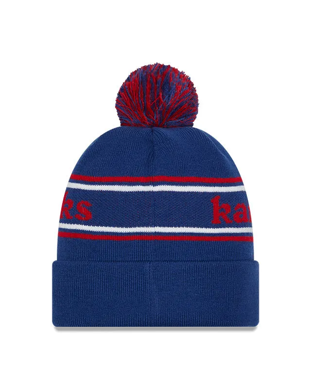 Kansas Jayhawks Blue New Era Marquee Cuffed Knit Hat with Pom