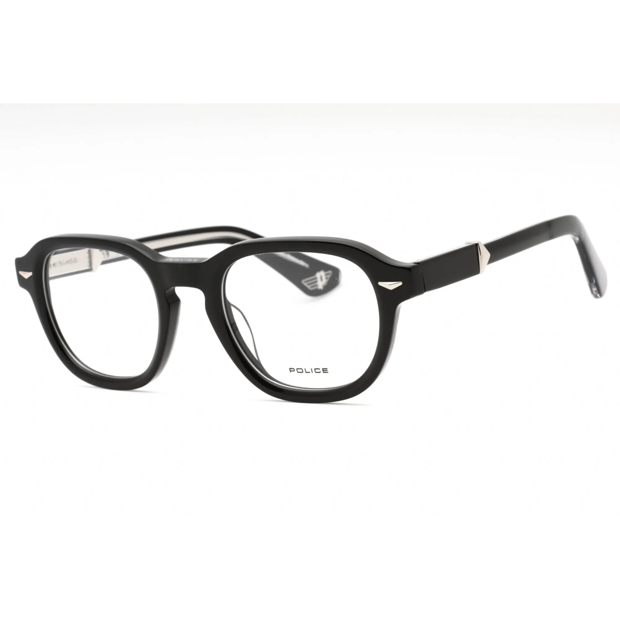 Police Men's Eyeglasses - Shiny Black Plastic Round Full Rim Shape Frame | VPLG81 700Y