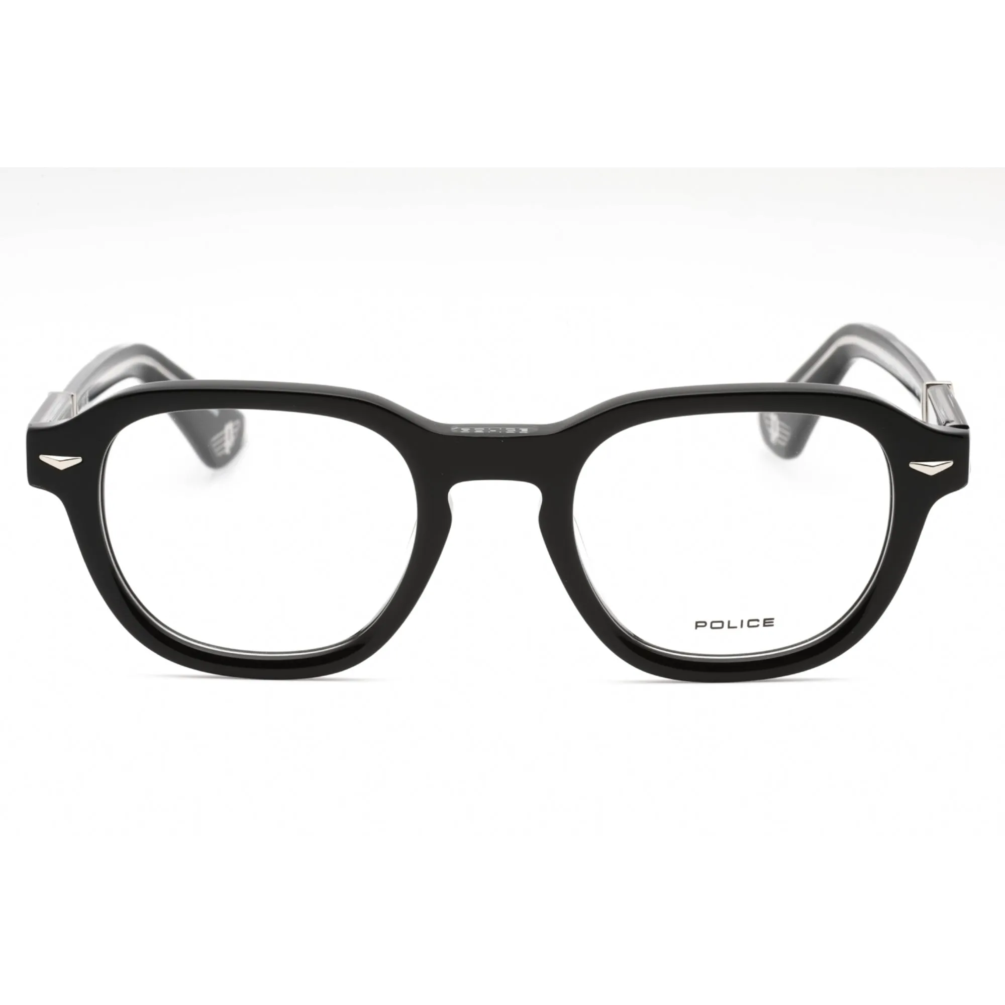 Police Men's Eyeglasses - Shiny Black Plastic Round Full Rim Shape Frame | VPLG81 700Y