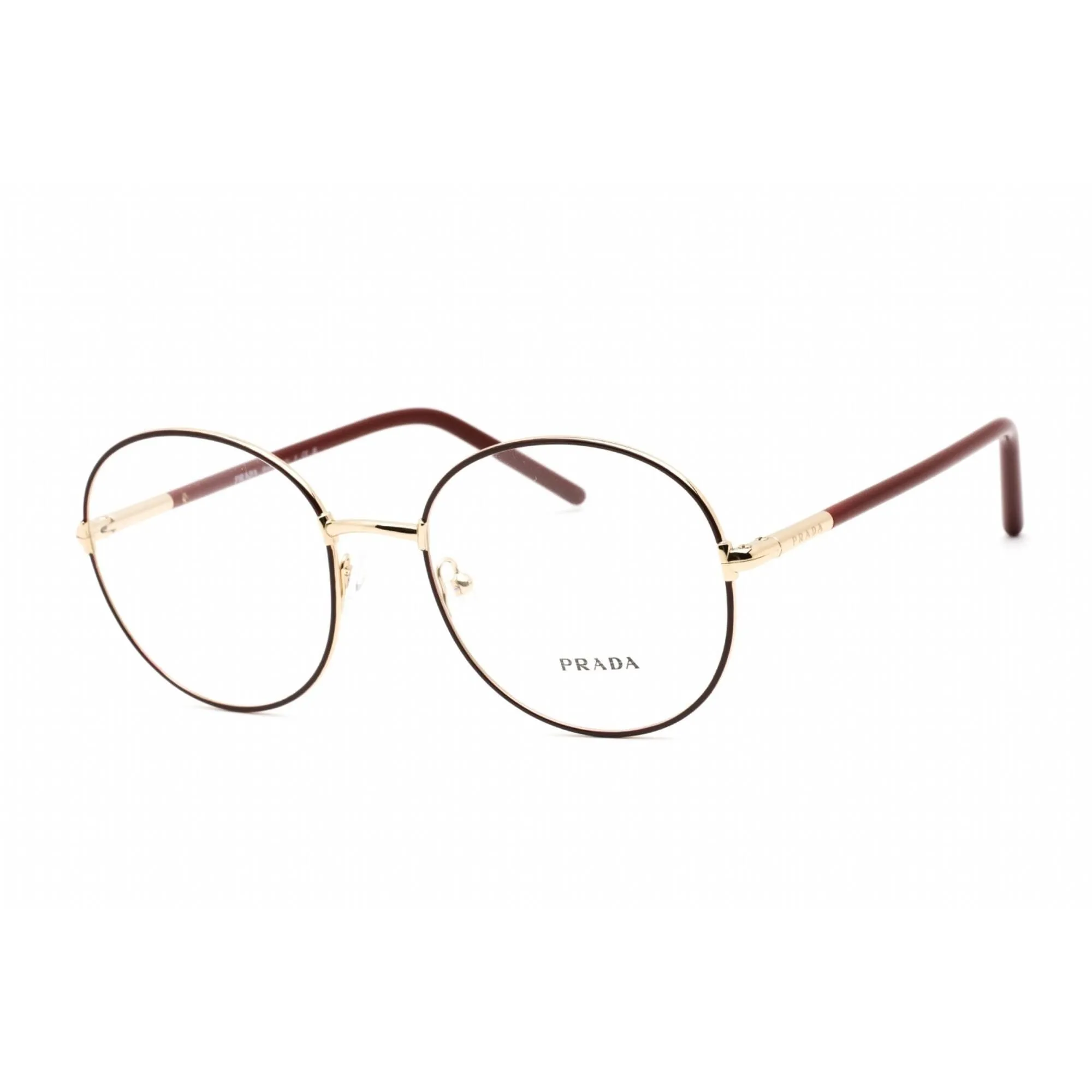 Prada Women's Eyeglasses - Round Pale Gold/Bordeaux Metal Frame | 0PR 55WV 09P1O1