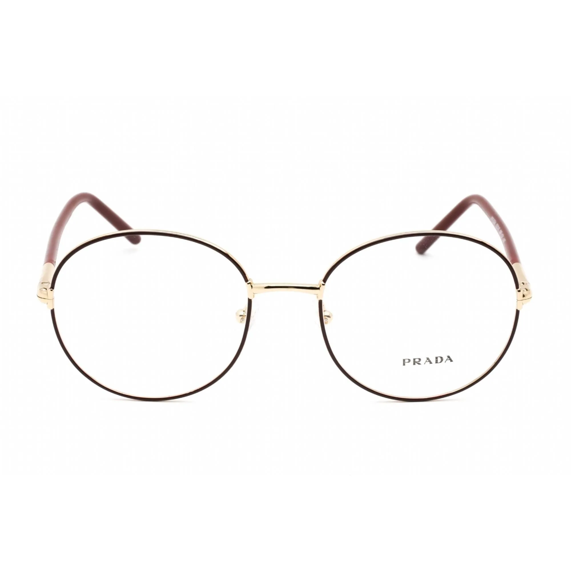 Prada Women's Eyeglasses - Round Pale Gold/Bordeaux Metal Frame | 0PR 55WV 09P1O1