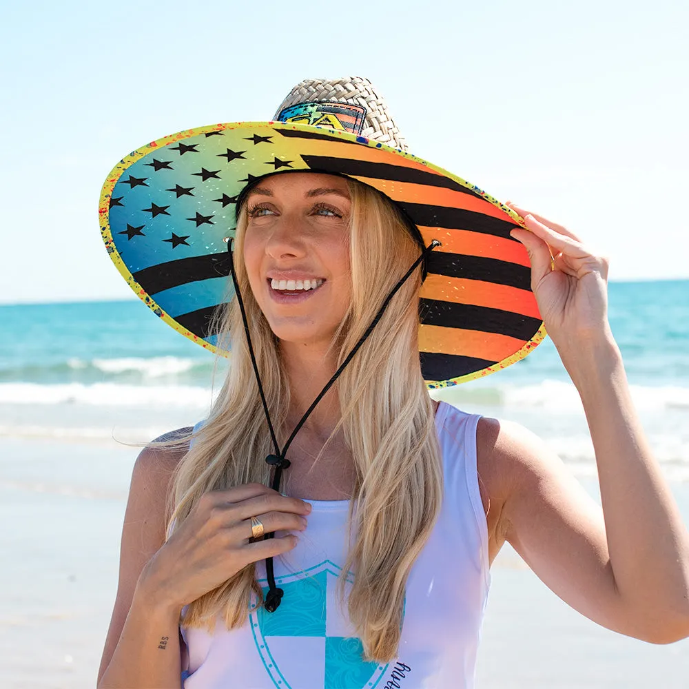 Under Brim Straw Hat | Neon Flag