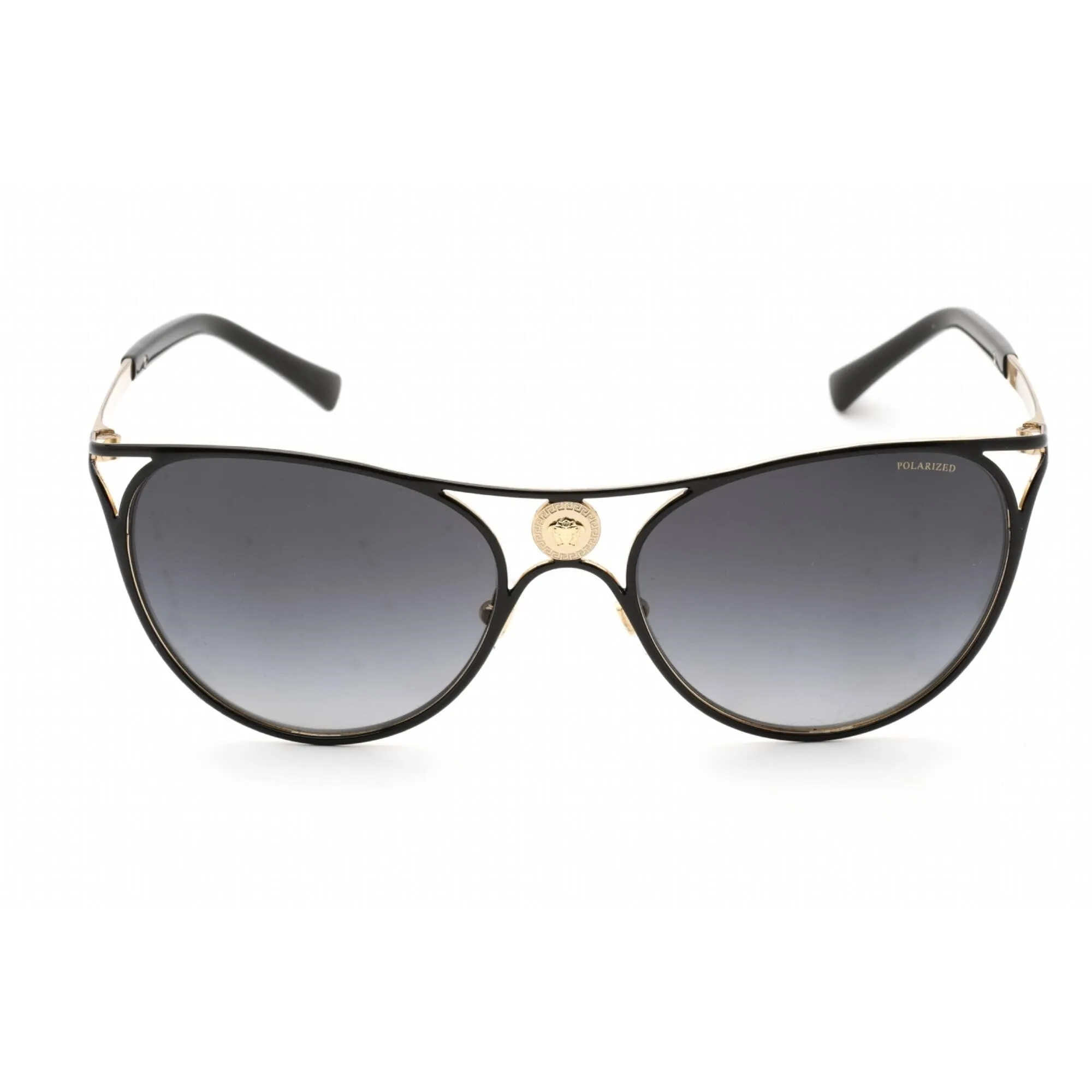 Versace Women's Sunglasses - Full Rim Black/Gold Metal Round Frame | VE2237 1433T3