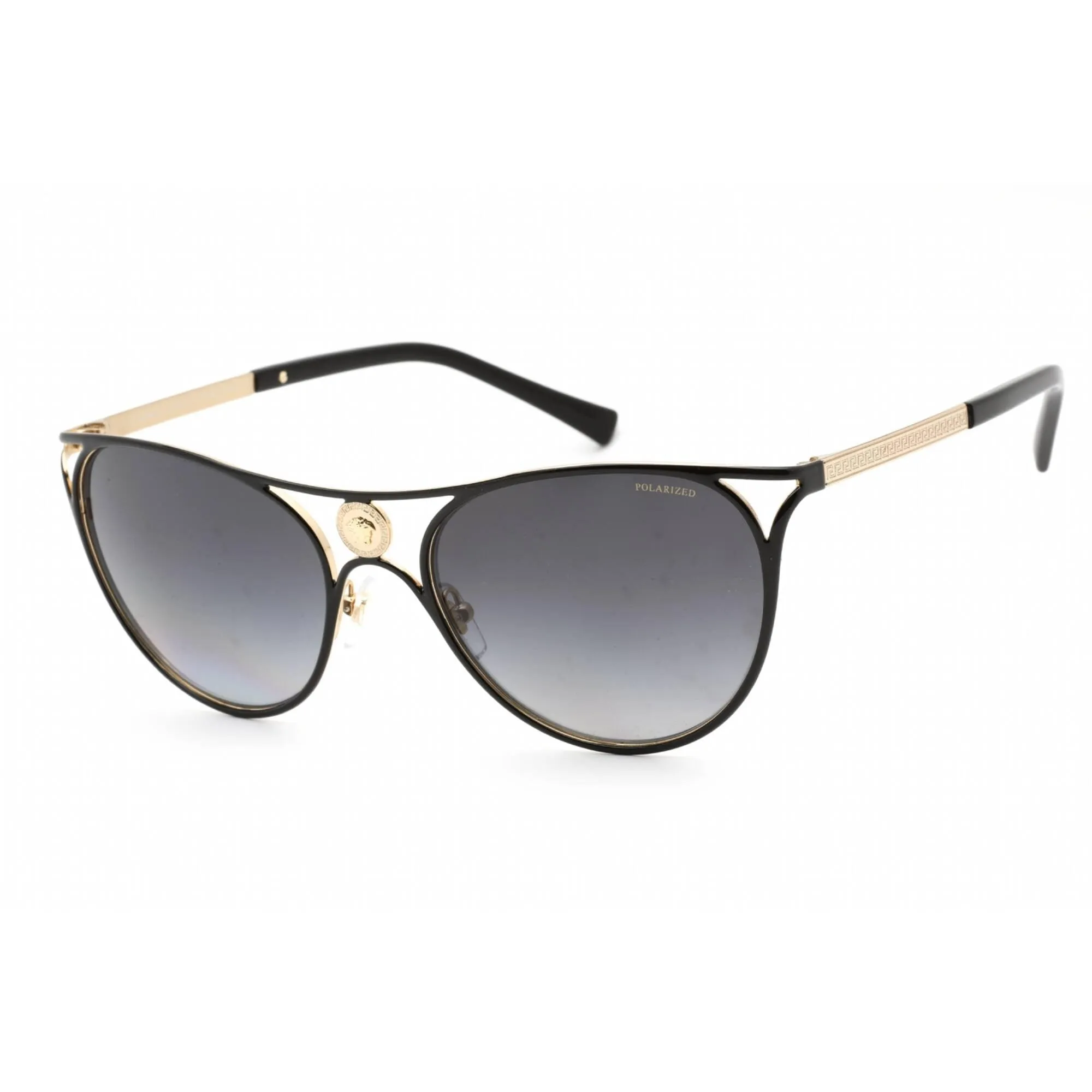 Versace Women's Sunglasses - Full Rim Black/Gold Metal Round Frame | VE2237 1433T3
