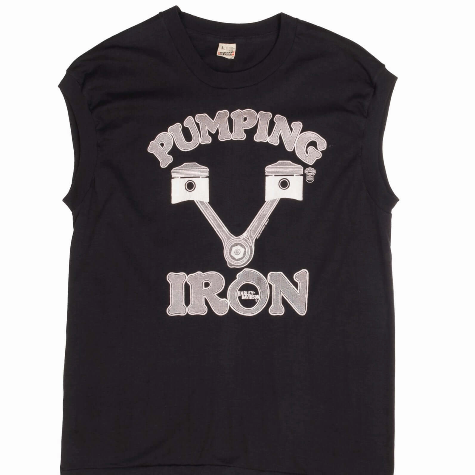 VINTAGE HARLEY DAVIDSON PUMPING IRON TANK TOP TEE SHIRT 1986 MEDIUM MADE IN USA